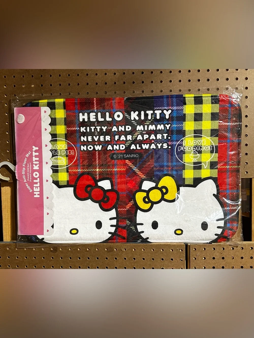 Hello Kitty and Mimmy Tartan Plaid Anti Slip Floor Mat Sanrio New in Package